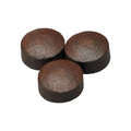 Three round brown Le Pro cue tips with textured, domed tops and dark sides, arranged in a triangle on a white background.