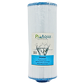 A ProAqua replacement filter cartridge, model PA50501, shown vertically on a plain white background. The cylindrical filter has a white pleated body with blue plastic end caps and a central paper label.