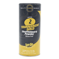 Sun-Glo Tournament Gold Speed 2 shuffleboard powder 454g canister with a black and gold label, front view.