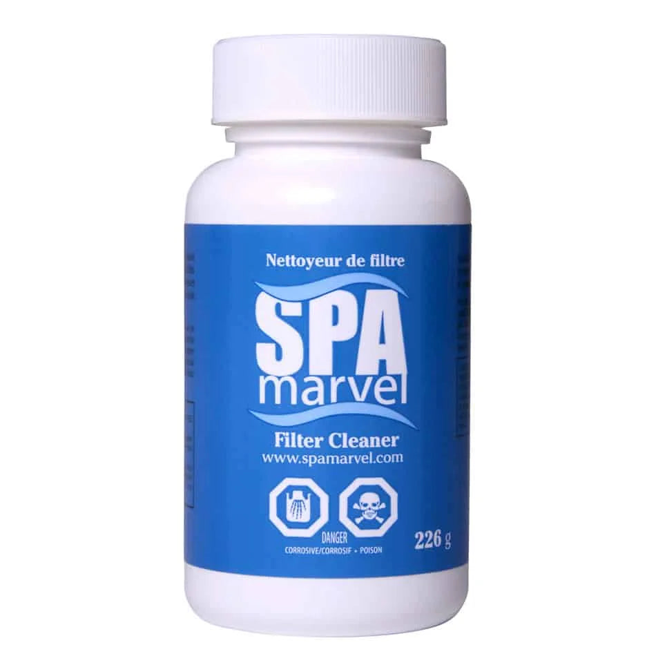 SPA Marvel filter cleaner bottle on a white background