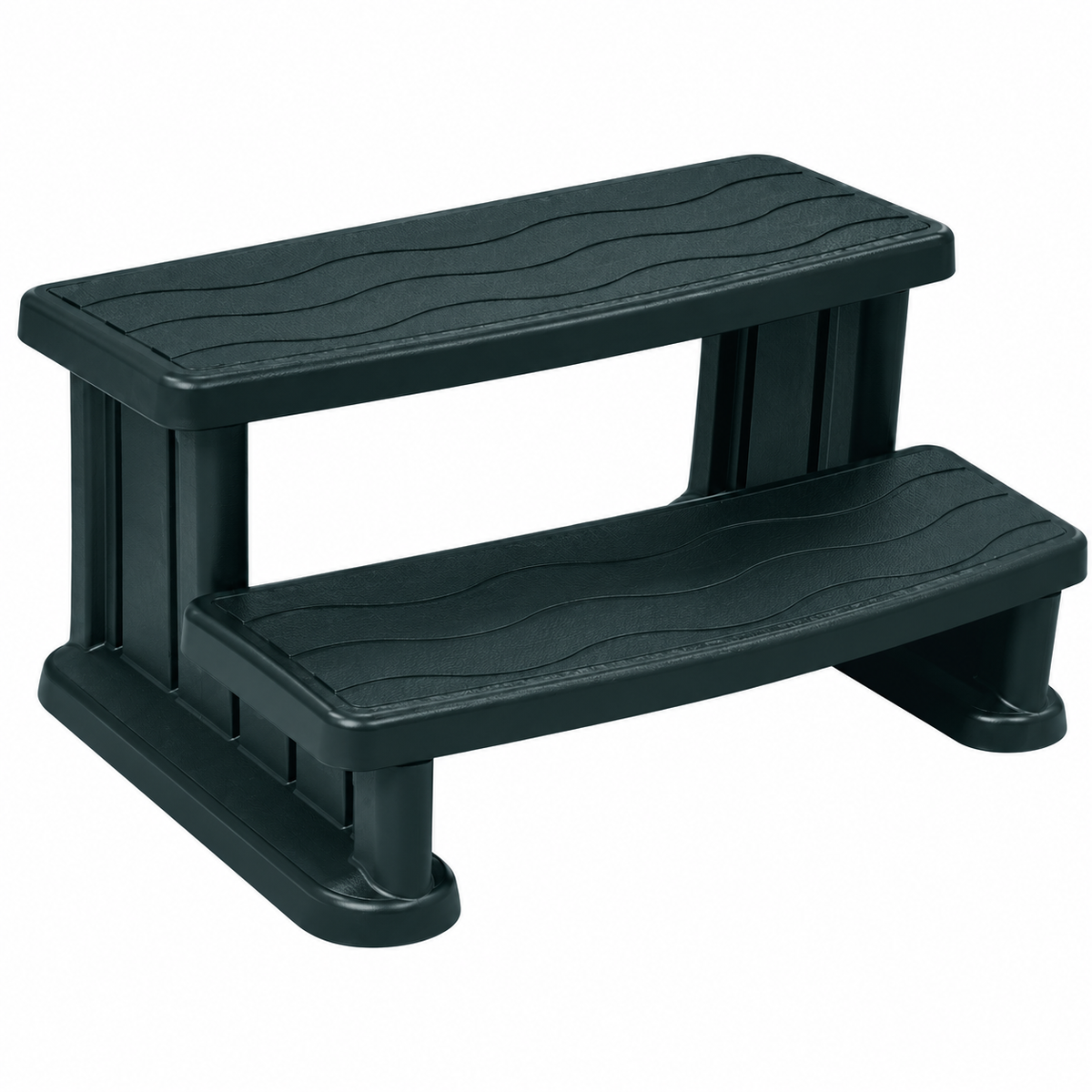 A two-step plastic step ladder in Black with a textured wavy grip pattern on the steps, isolated on a white background.