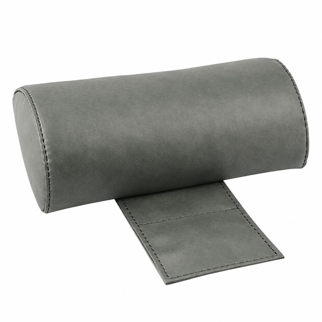 Beachcomber removable spa pillow in Steel grey with matching flat strap, shown on a white background