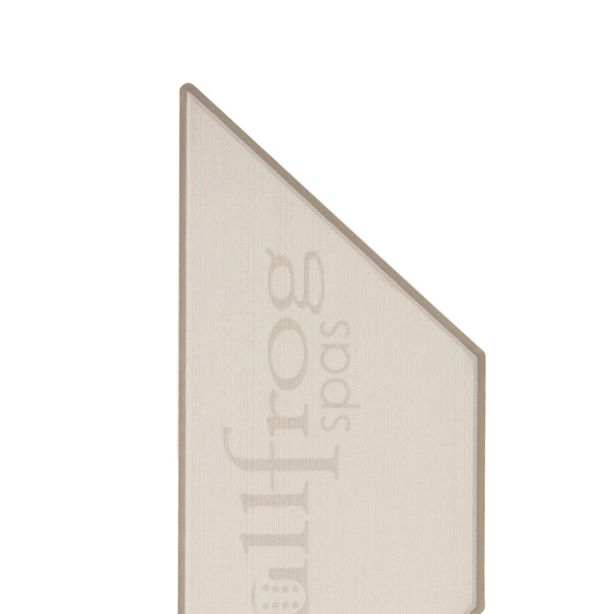 A close-up of a light beige non-slip mat with the embossed brand name 'ballfrog spas' visible, set against a plain white background.